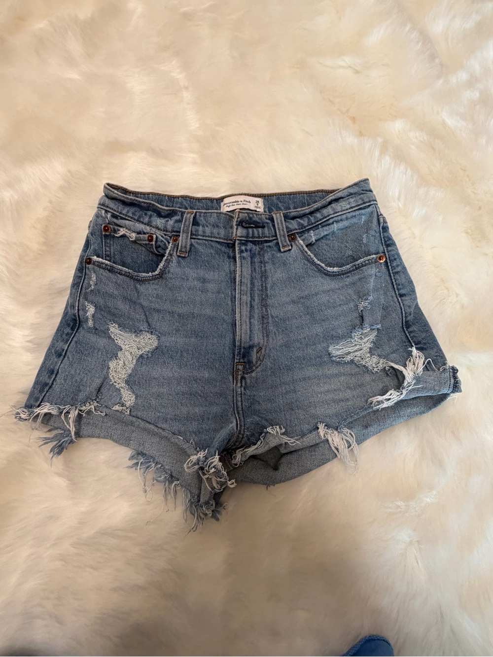 Abercrombie & Fitch Light Blue Distressed Denim Shorts